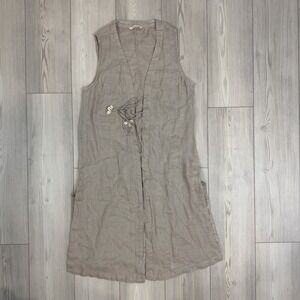 Soft Surroundings Small/Medium Taupe Long Cardigan Sweater Vest Linen